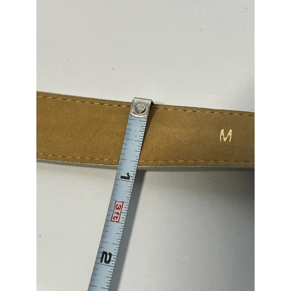 Worth Womens Belt Medium Cream Genuine Calfskin Leather Gold Slide‎ Buckle USA